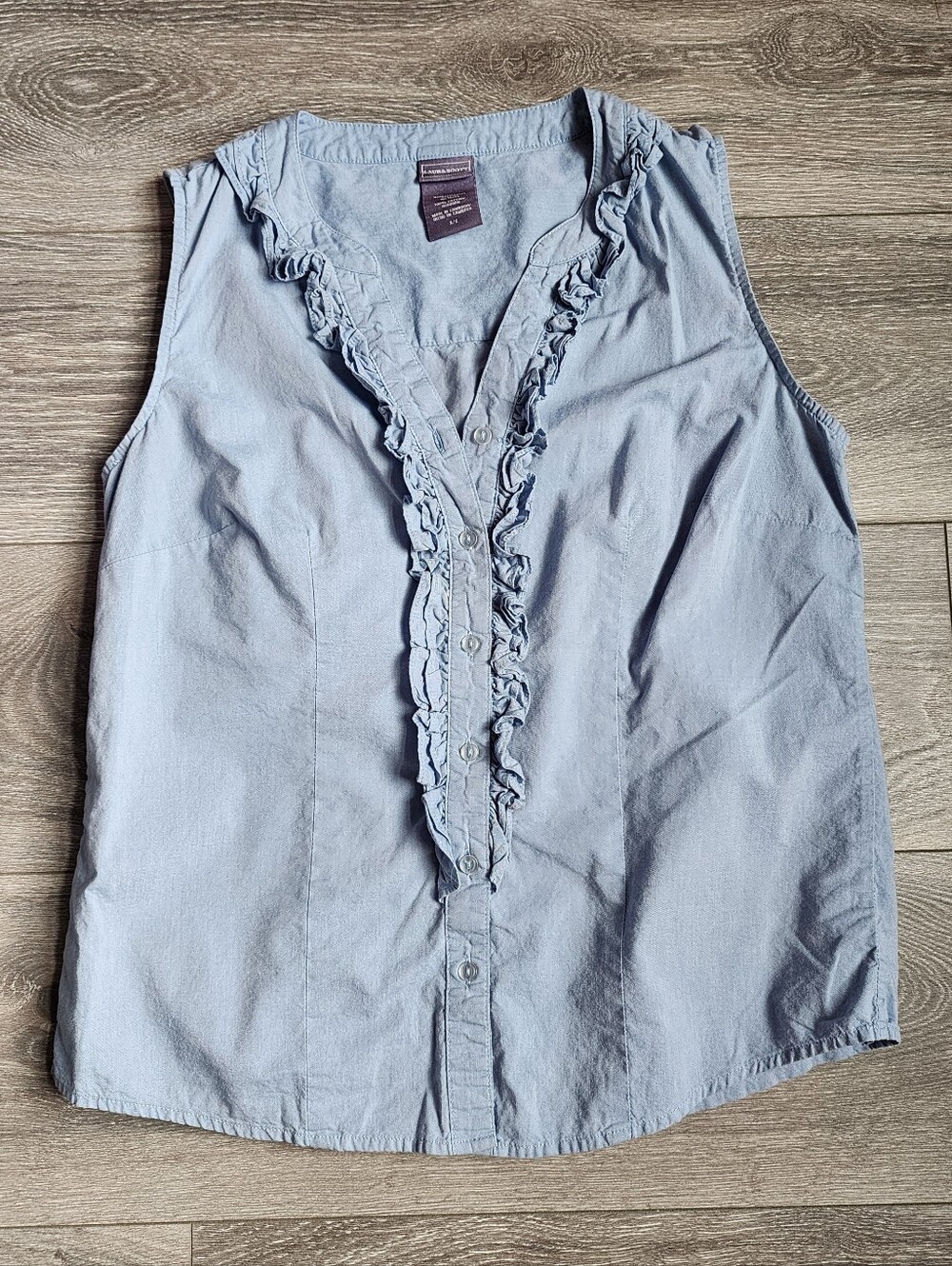 Laura Scott Light Blue Sleeveless Cotton Button Up Blouse Size Small